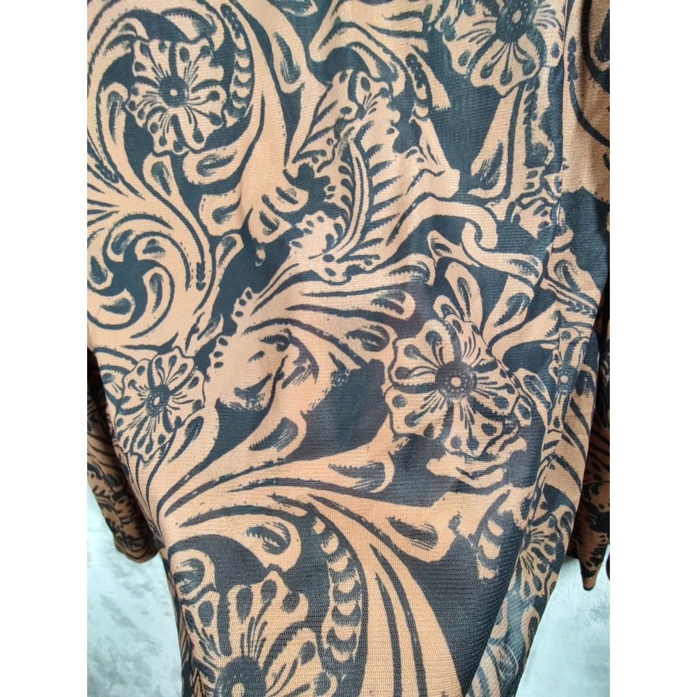 Sterling Kreek Womens XL Mesh Mock Neck Top Western Tooled Paisley Print Cognac - Picture 7 of 10